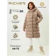 куртка  , демисезон/зима, силуэт прямой, карманы, несъемный капюшон, влагоотводящая, утепленная, стеганая, размер 62, коричневый Riches