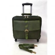 Умный чемодан , натуральная кожа, износостойкий, жесткое дно, 30 л, размер L, зеленый Black buffalo