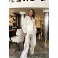Костюм , брюки, повседневный стиль, оверсайз, карманы, пояс/ремень, размер M, экрю, белый Moda di Lusso