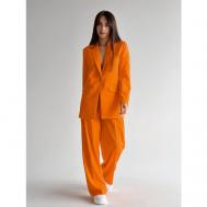 Костюм, жакет и брюки, классический стиль, прямой силуэт, пояс на резинке, размер 42, оранжевый Matreshka