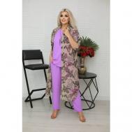 Костюм-тройка, блуза и брюки, классический стиль, размер 52, серый, фиолетовый GULJAN