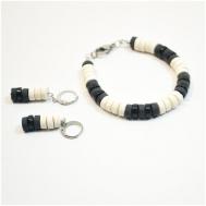 Комплект бижутерии : браслет, серьги, размер браслета 21 см., черный, белый Tularmodel