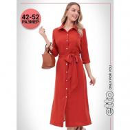 Платье-рубашка , прямой силуэт, макси, размер 46, красный, коралловый Etto