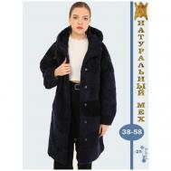 Пальто , овчина, удлиненное, оверсайз, размер 48-50, синий ODIFLER