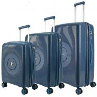 Умный чемодан  Soundbox, 3 шт., полипропилен, опорные ножки на боковой стенке, износостойкий, увеличение объема, рифленая поверхность, 144 л, размер S/M/L, голубой, синий Impreza