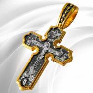 Крест серебряный нательный православный с позолотой ювелирное украшение "Ангел Хранитель" ручная работа VITACREDO