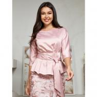 Блуза  , повседневный стиль, полуприлегающий силуэт, короткий рукав, однотонная, размер 48, розовый D.VA