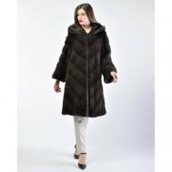 Пальто , норка, силуэт трапеция, капюшон, размер 38, серый Manakas Frankfurt