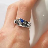 Кольцо , безразмерное, синий, серебряный Queen fair
