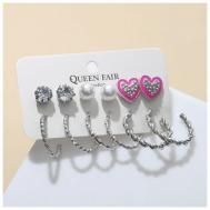 Комплект серег , эмаль, пластик, стекло, розовый, серебряный Queen fair