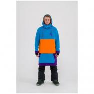 Худи , оверсайз, капюшон, размер 46-50, синий, оранжевый Snowbro