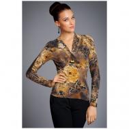Блуза  , повседневный стиль, длинный рукав, размер 44, коричневый, желтый Арт-Деко