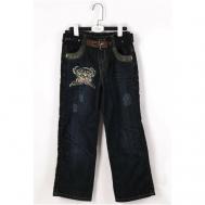 Джинсы широкие , свободный силуэт, пояс в комплекте, карманы, размер 122-128, черный Cascatto