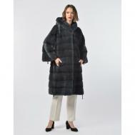 Пальто , норка, силуэт свободный, карманы, капюшон, размер 44, серый Manakas Frankfurt
