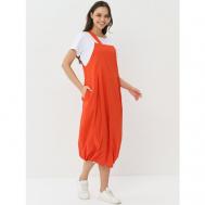 Платье-футболка , хлопок, повседневное, свободный силуэт, миди, карманы, размер 56, оранжевый VAY
