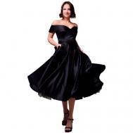 Платье , атлас, трапециевидный силуэт, миди, размер 44, черный VEHOVAdresses