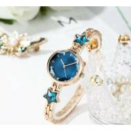 Наручные часы Часы женские с браслетом / Часы кварцевые, наручные, синий, золотой Beauty golik