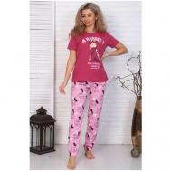 Пижама , футболка, брюки, размер 46, розовый Иваново