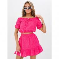 Костюм , кроп-топ и юбка, повседневный стиль, полуприлегающий силуэт, трикотажный, размер XL, розовый Abby