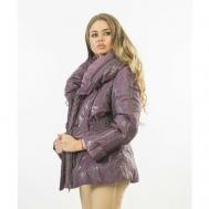 куртка   демисезонная, укороченная, силуэт полуприлегающий, отделка мехом, несъемный мех, несъемный капюшон, размер 44, фиолетовый Florence Mode