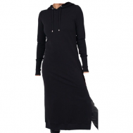 Платье-толстовка хлопок, полуприлегающее, миди, капюшон, карманы, размер 54, черный Узбекистан