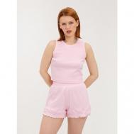 Пижама , топ, шорты, майка, без рукава, пояс на резинке, трикотажная, размер 84-66-90, розовый Lilians