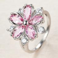 Кольцо, бижутерный сплав, фианит, размер 15.5, розовый S- LEADER