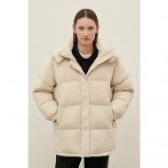 куртка   зимняя, средней длины, силуэт свободный, водонепроницаемая, карманы, съемный капюшон, размер XL, бежевый Finn Flare