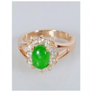 Кольцо , бижутерный сплав, латунь, золочение, хризопраз, фианит, размер 19, зеленый Lotus Jewelry