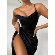 Платье-комбинация полуприлегающее, миди, открытая спина, размер L, черный Нет бренда