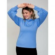 Блуза  , классический стиль, прямой силуэт, длинный рукав, манжеты, однотонная, размер 46, голубой With street