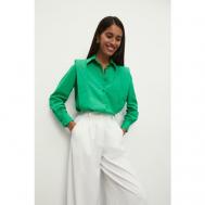Блуза  , повседневный стиль, прямой силуэт, длинный рукав, однотонная, размер S, зеленый Charmstore