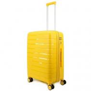 Умный чемодан  Shift Latte, полипропилен, рифленая поверхность, опорные ножки на боковой стенке, водонепроницаемый, увеличение объема, 72 л, размер M, желтый Impreza