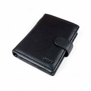 Бумажник  F02-302A, натуральная кожа, зернистая фактура, на молнии, с хлястиком на кнопке, отделения для карт и монет, потайной карман, подарочная упаковка, черный Fani
