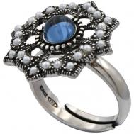 Кольцо  серебро, 925 проба, фианит, жемчуг пресноводный, стекло, безразмерное, синий, серебряный Stile Me