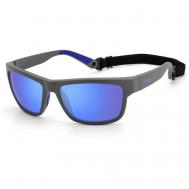 Солнцезащитные очки , прямоугольные, ударопрочные, спортивные, с защитой от УФ, поляризационные, зеркальные, серый Polaroid