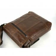 Сумка  планшет  повседневная, натуральная кожа, внутренний карман, регулируемый ремень, коричневый ZNIXS