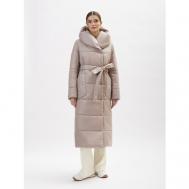 Пальто  , демисезон/зима, силуэт прямой, удлиненное, размер 50, бежевый ELECTRASTYLE