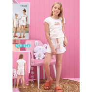 Пижама , шорты, футболка, короткий рукав, пояс на резинке, без карманов, размер 15-16(176), розовый Sevim