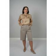 Блуза , классический стиль, полуприлегающий силуэт, длинный рукав, однотонная, размер 54, бежевый MIRISEN