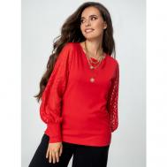 Блуза  , классический стиль, прямой силуэт, длинный рукав, манжеты, однотонная, размер 56, красный With street