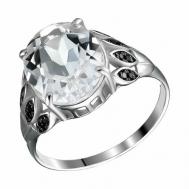 Перстень  Серебряное кольцо с Горным хрусталем и Шпинелью, серебро, 925 проба, родирование, шпинель, горный хрусталь, размер 18, черный, серебряный UVI