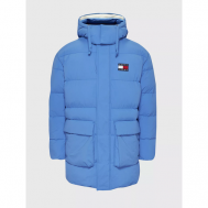 куртка  зимняя, силуэт свободный, капюшон, водонепроницаемая, внутренний карман, ветрозащитная, карманы, размер M, синий, голубой Tommy Hilfiger