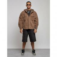 Джинсовая куртка  демисезонная, силуэт свободный, несъемный капюшон, капюшон, карманы, манжеты, размер 52, коричневый MTFORCE