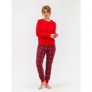 Пижама , брюки, лонгслив, длинный рукав, трикотажная, размер 96-78-102, красный, синий Lilians