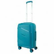 Умный чемодан , полипропилен, износостойкий, увеличение объема, опорные ножки на боковой стенке, ребра жесткости, рифленая поверхность, 63 л, размер S+, бирюзовый, голубой Impreza