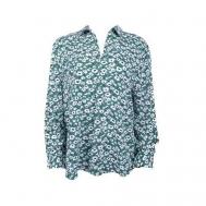 Блуза  , повседневный стиль, длинный рукав, флористический принт, размер 44, зеленый MANGO