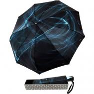 Зонт автомат, 3 сложения, купол 100 см., 9 спиц, чехол в комплекте, для женщин, черный, синий Royal Umbrella