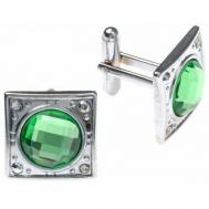 Запонки , серебряный, зеленый WowMan Accessories
