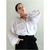 Блуза  , стиль бохо, оверсайз, длинный рукав, манжеты, полупрозрачная, размер 44-46, белый vikarubanatelier